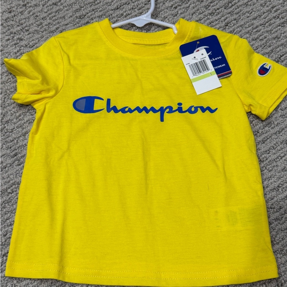 ☃️Champion Kids Bright Yellow Tee with Blue Logo☃️